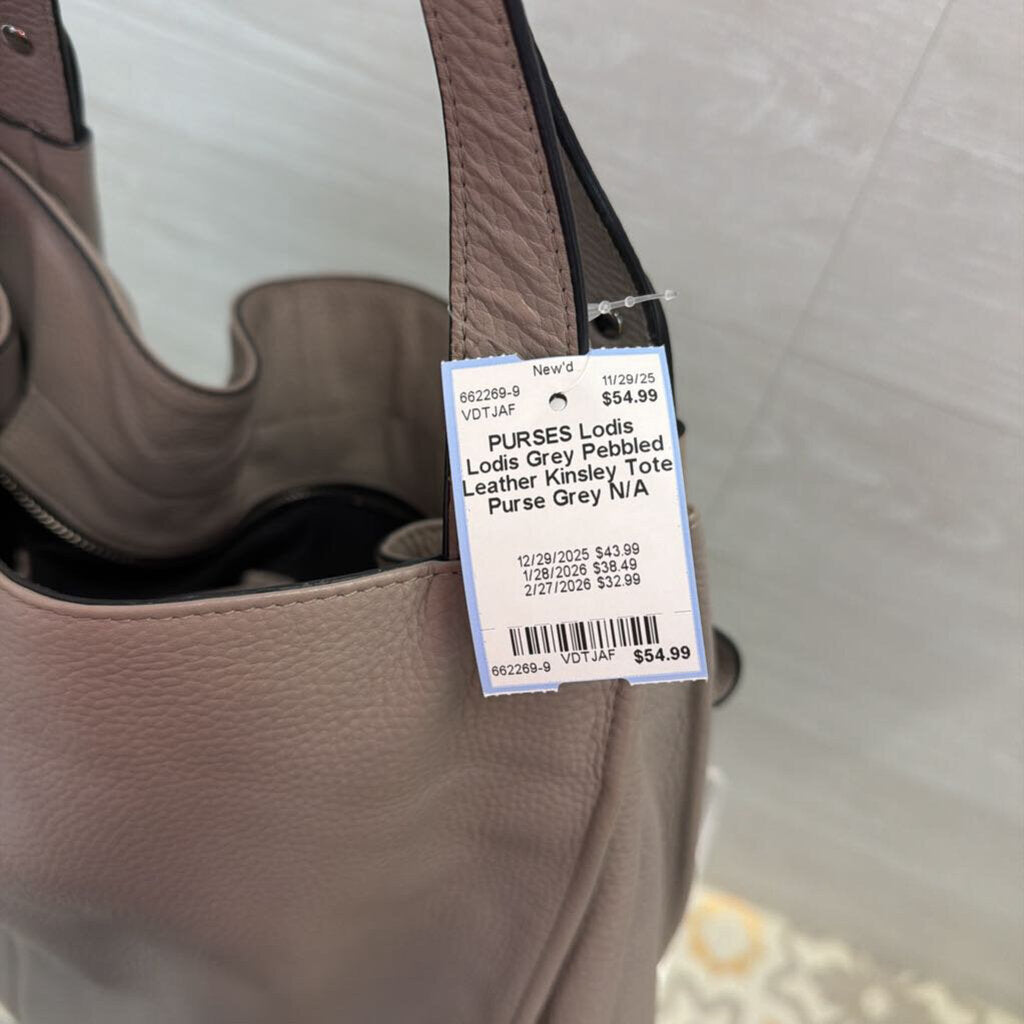 Lodis Grey Pebbled Leather Kinsley Tote Purse