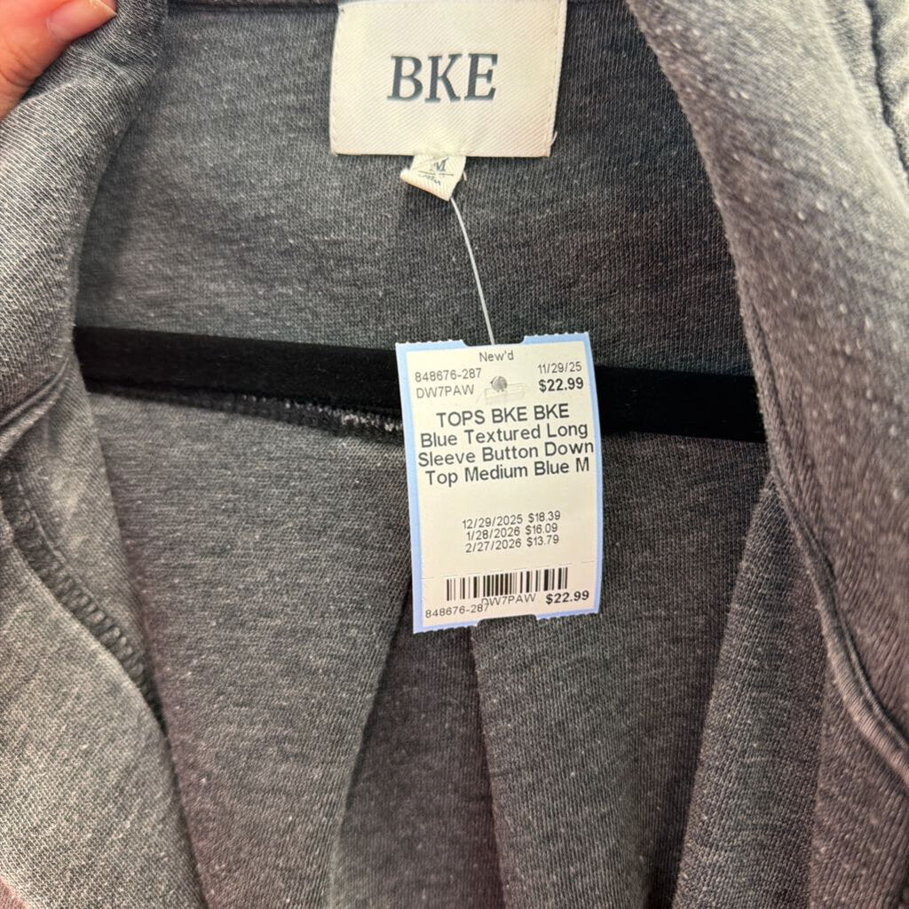 BKE Blue Textured Long Sleeve Button Down Top Medium