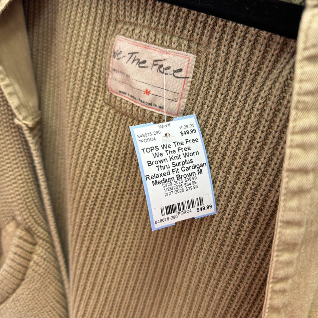 We The Free Brown Knit Worn Thru Surplus Relaxed Fit Cardigan Medium