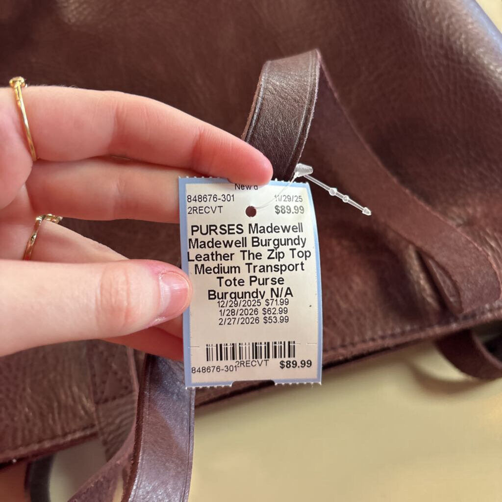 Madewell Burgundy Leather The Zip Top Medium Transport Tote Purse