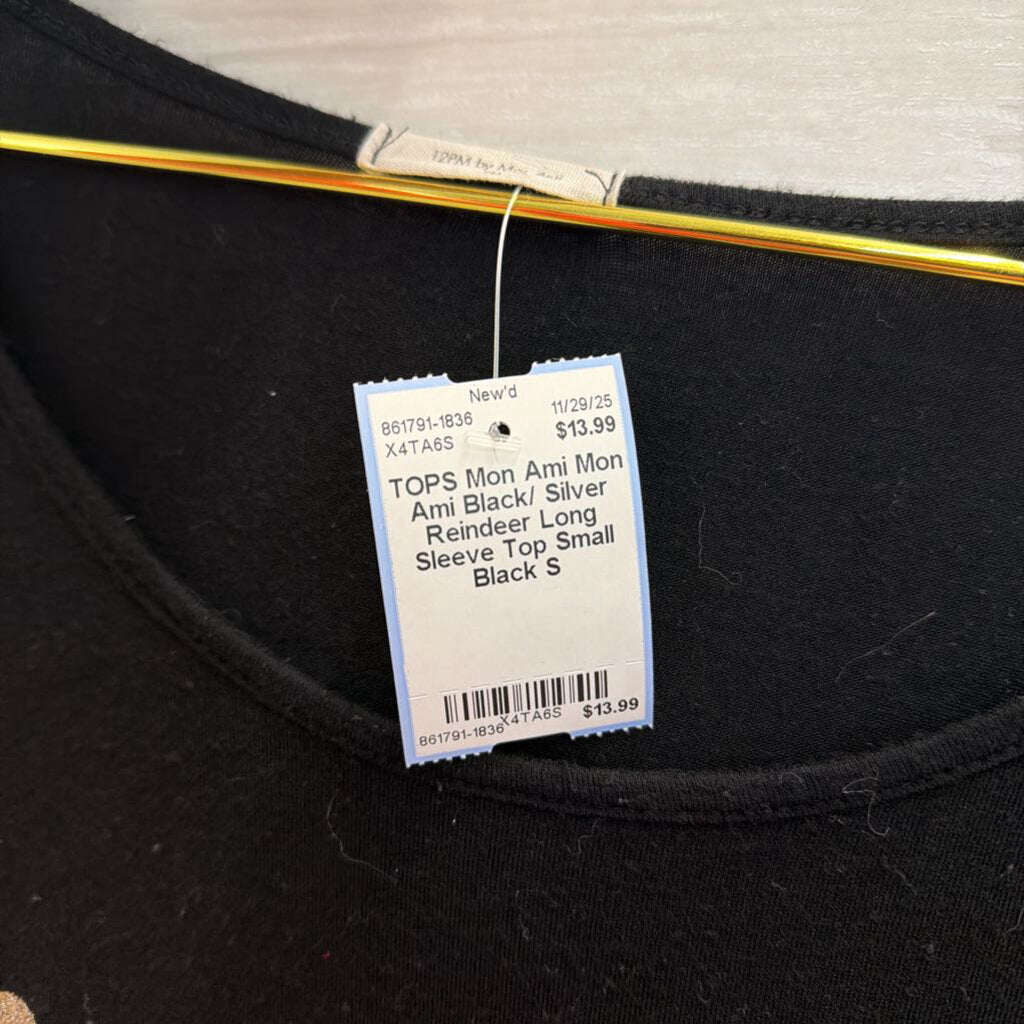 Mon Ami Black/ Silver Reindeer Long Sleeve Top Small