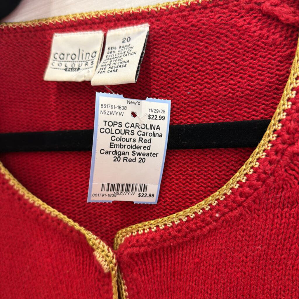Carolina Colours Red Embroidered Cardigan Sweater 20