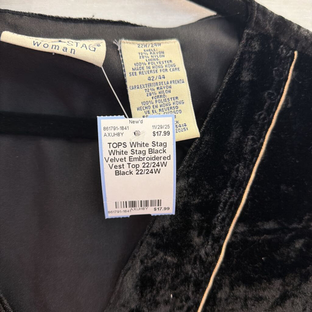 White Stag Black Velvet Embroidered Vest Top 22/24W