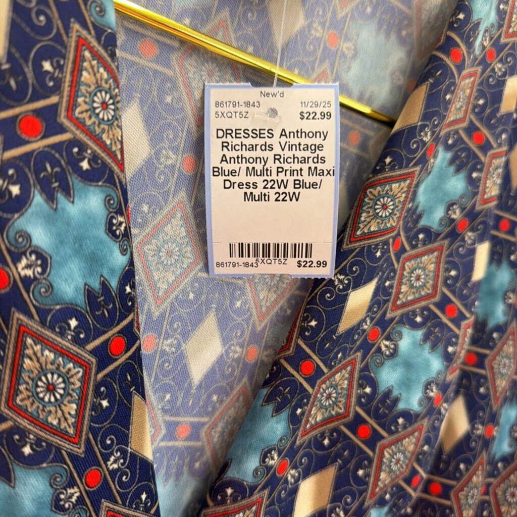 Vintage Anthony Richards Blue/ Multi Print Maxi Dress 22W