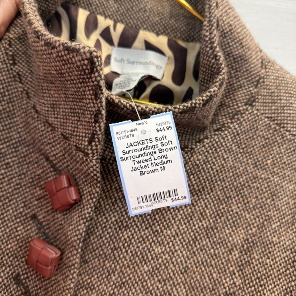 Soft Surroundings Brown Tweed Long Jacket Medium