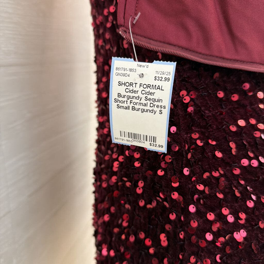 Cider Burgundy Sequin Short Formal Dress Small