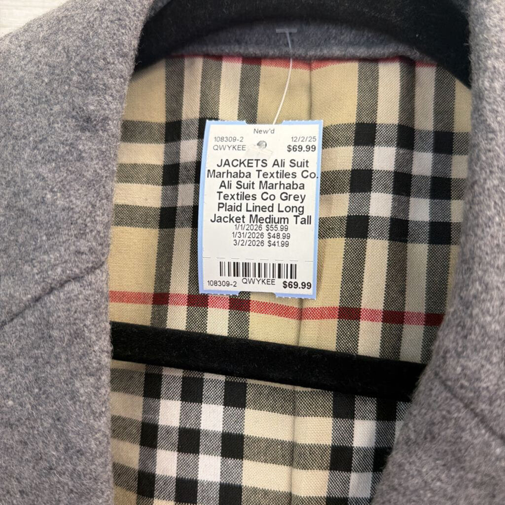 Ali Suit Marhaba Textiles Co Grey Plaid Lined Long Jacket Medium Tall