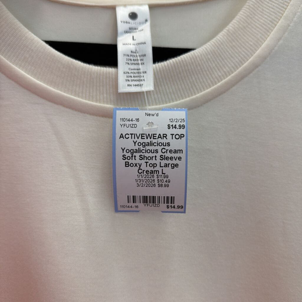 Yogalicious Cream Soft Short Sleeve Boxy Top Large