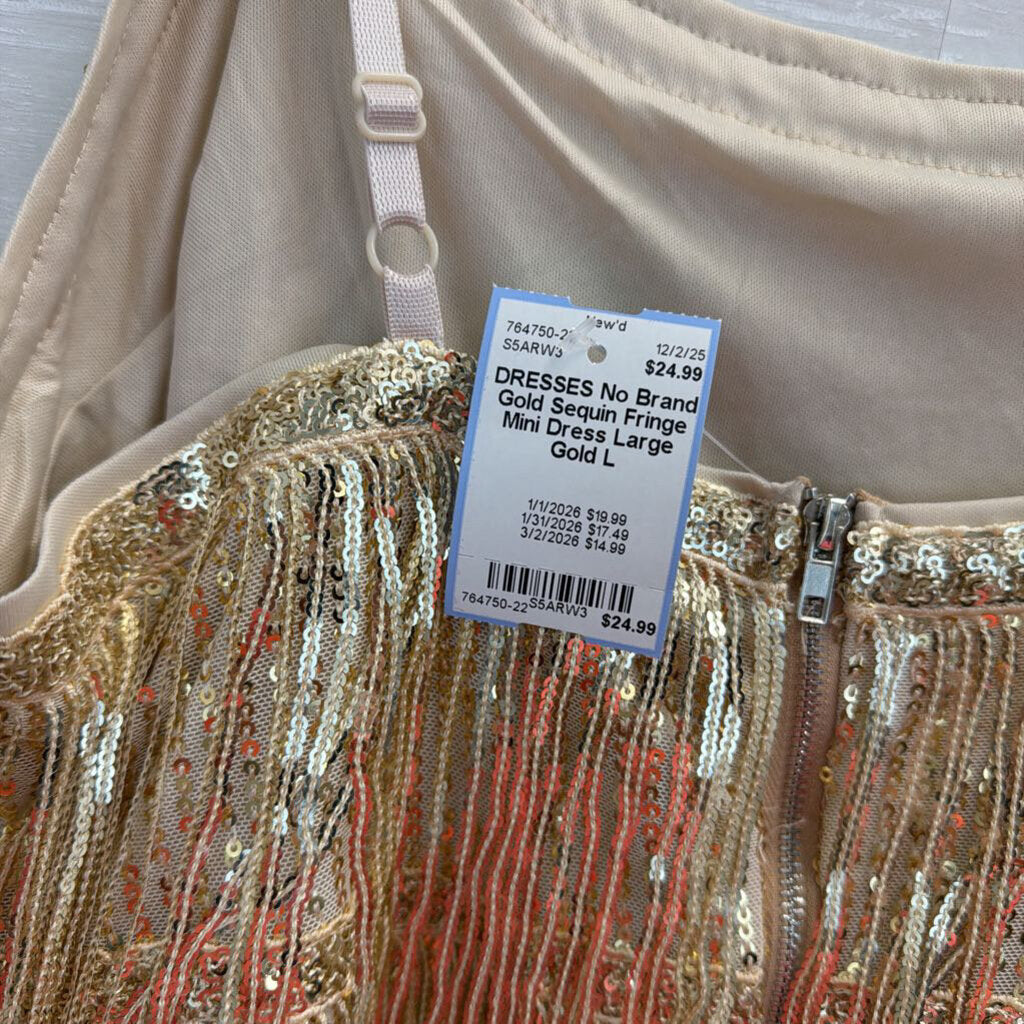 Gold Sequin Fringe Mini Dress Large