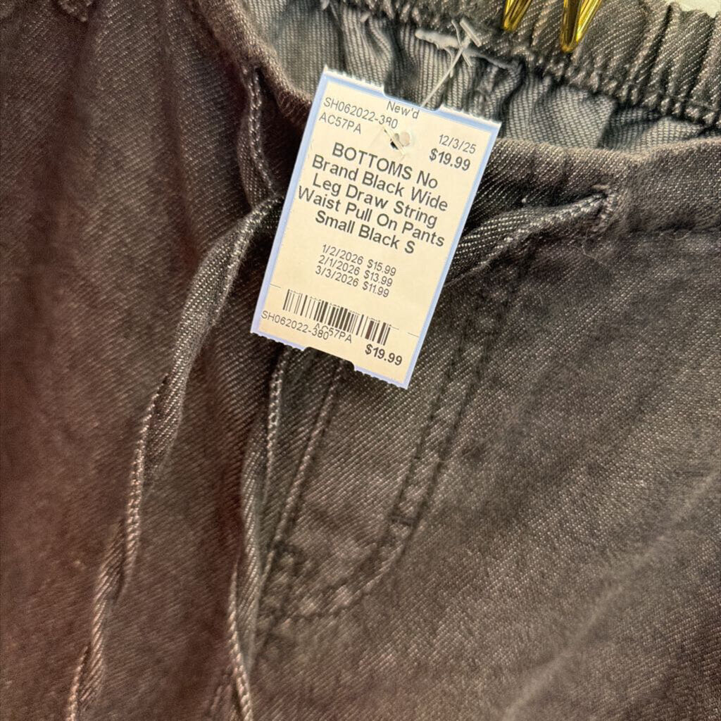 Black Wide Leg Draw String Waist Pull On Pants Small