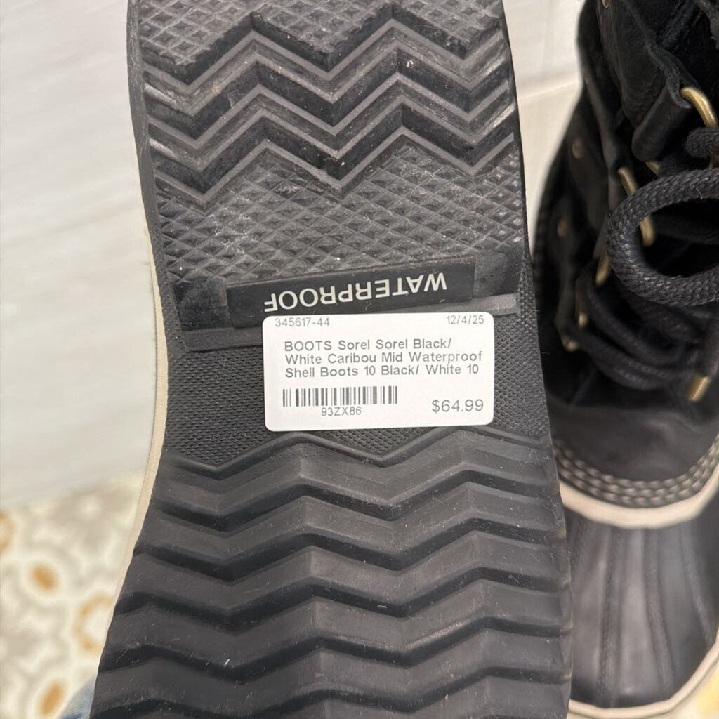 Sorel Black/ White Caribou Mid Waterproof Shell Boots 10