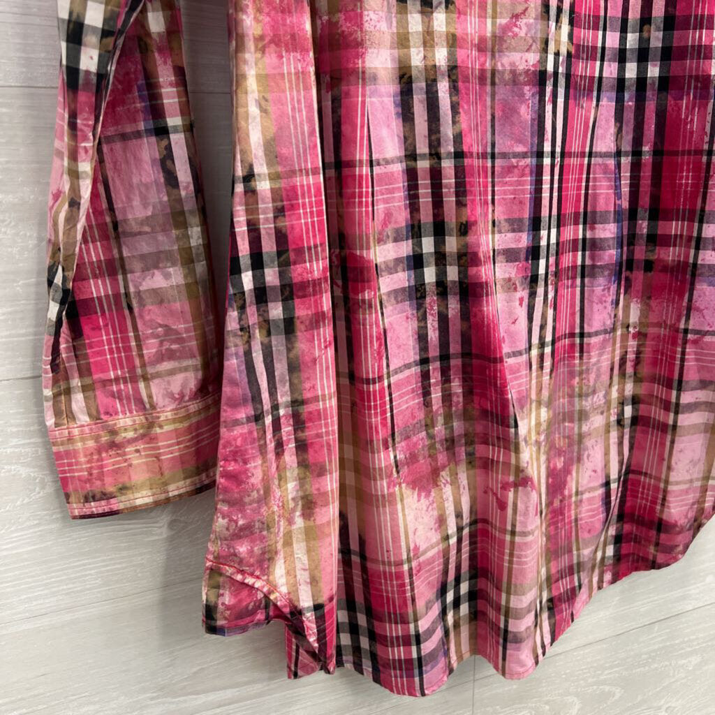 A Rare Bird Pink Plaid Embellished Long Sleeve Snap Front Dress Medium/ Large