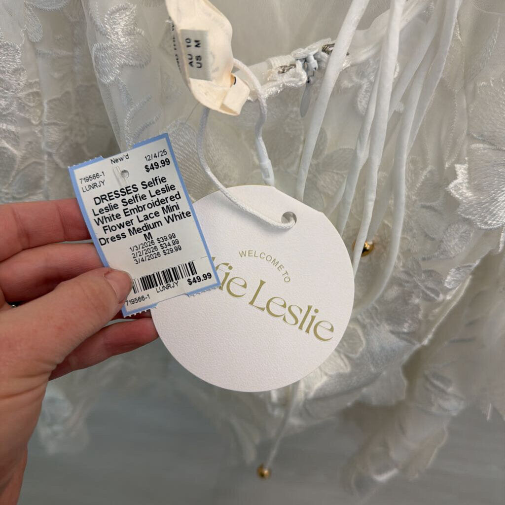 Selfie Leslie White Embroidered Flower Lace Mini Dress Medium