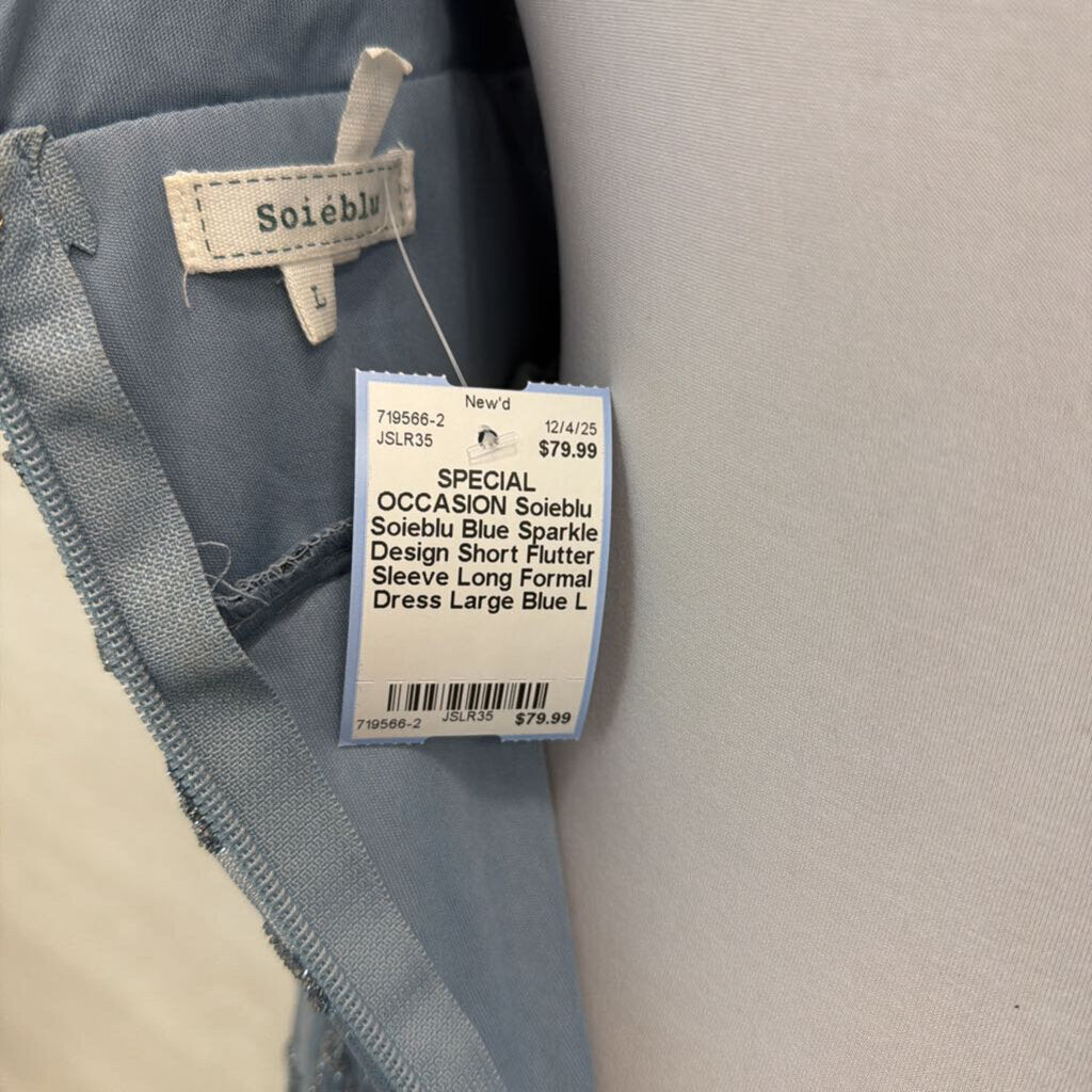 Soieblu Blue Sparkle Design Short Flutter Sleeve Long Formal Dress Large