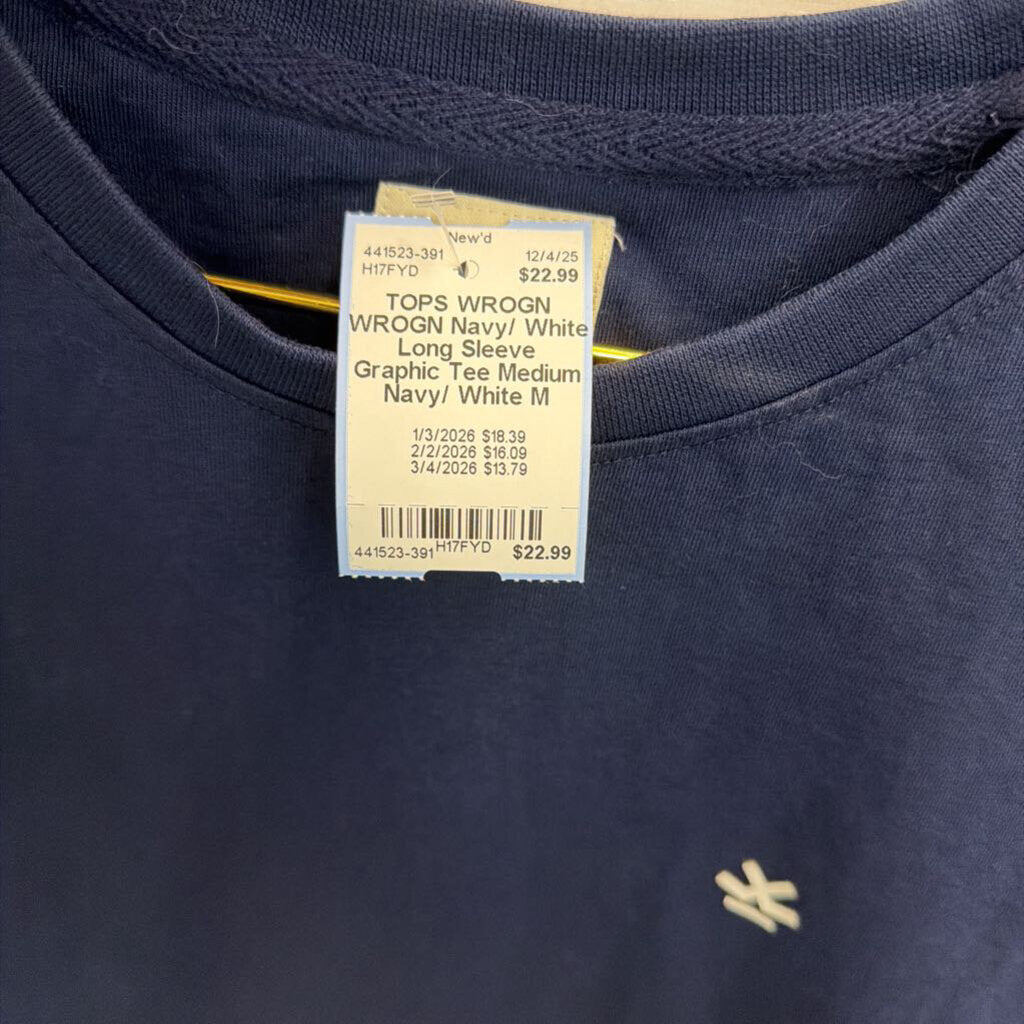 WROGN Navy/ White Long Sleeve Graphic Tee Medium