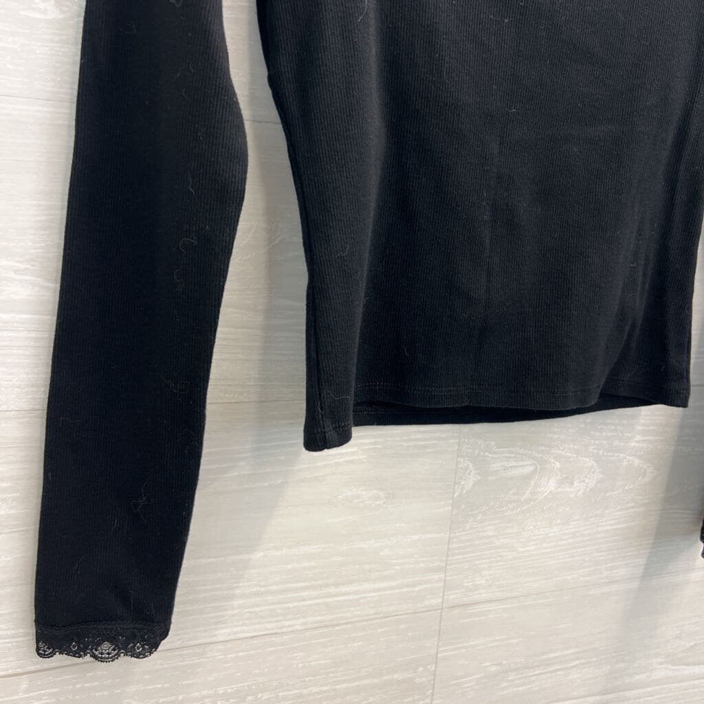 Forever 21 Black Ribbed Cropped Long Sleeve Top Medium