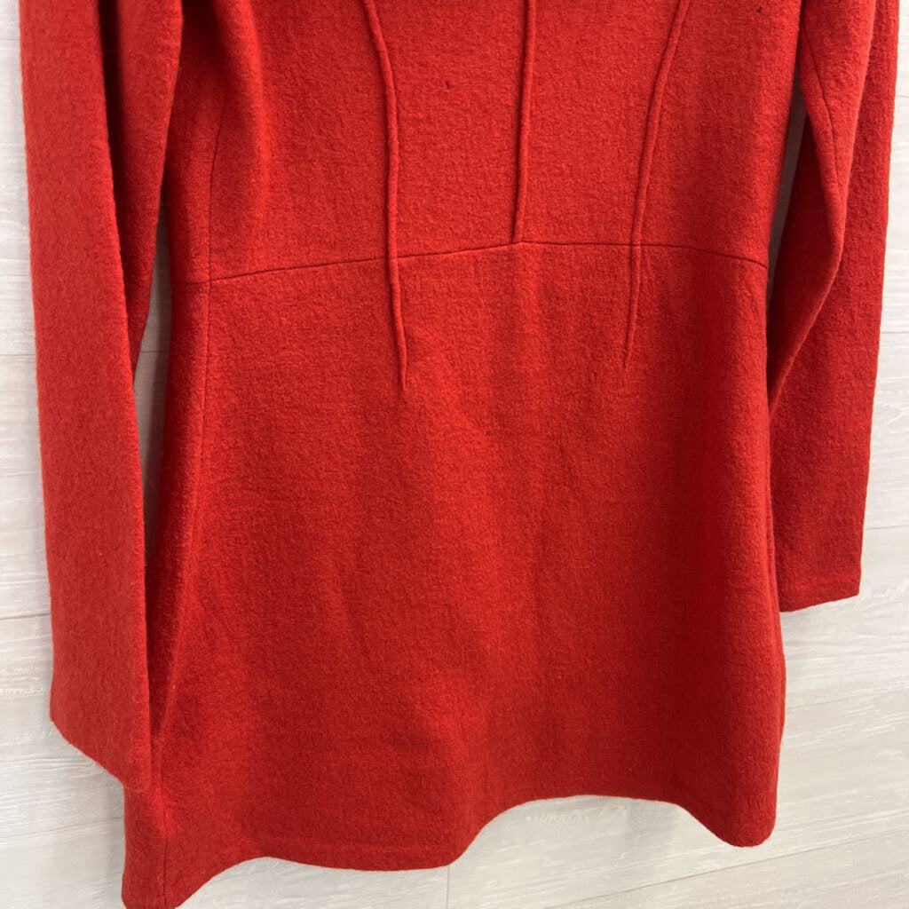 HWR Red Oversized Ruffle Collar Long Jacket Large