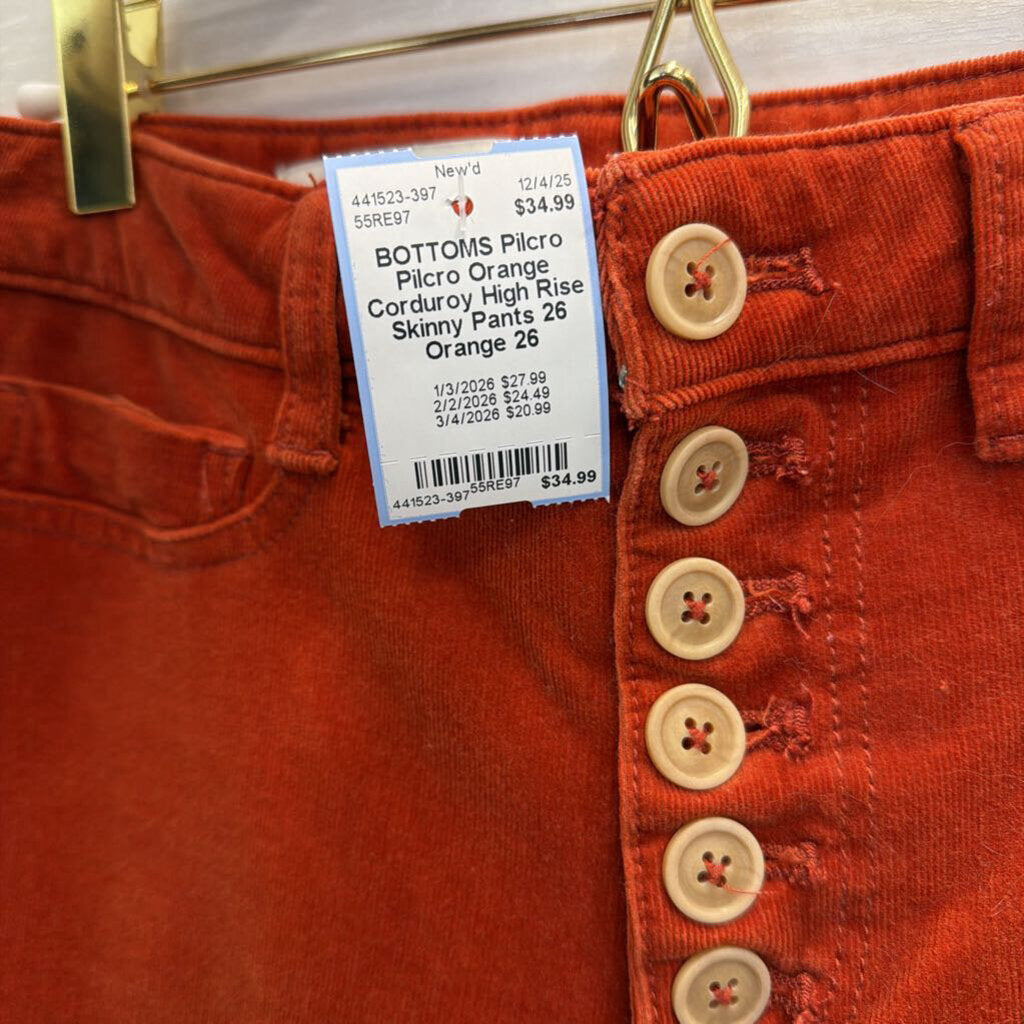 Pilcro Orange Corduroy High Rise Skinny Pants 26