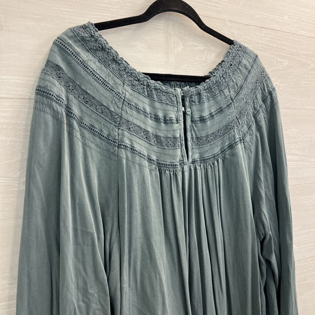 Torrid Blue Lace Detail Long Sleeve Top 3X