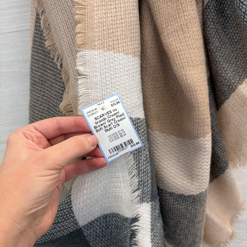 Cream/ Brown/ Grey Plaid Soft Scarf