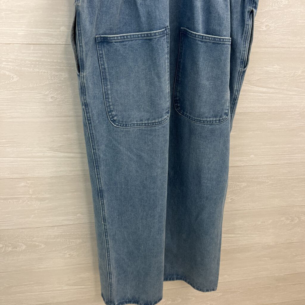 Three Bird Nest Light Wash Zip Front Overalls Small