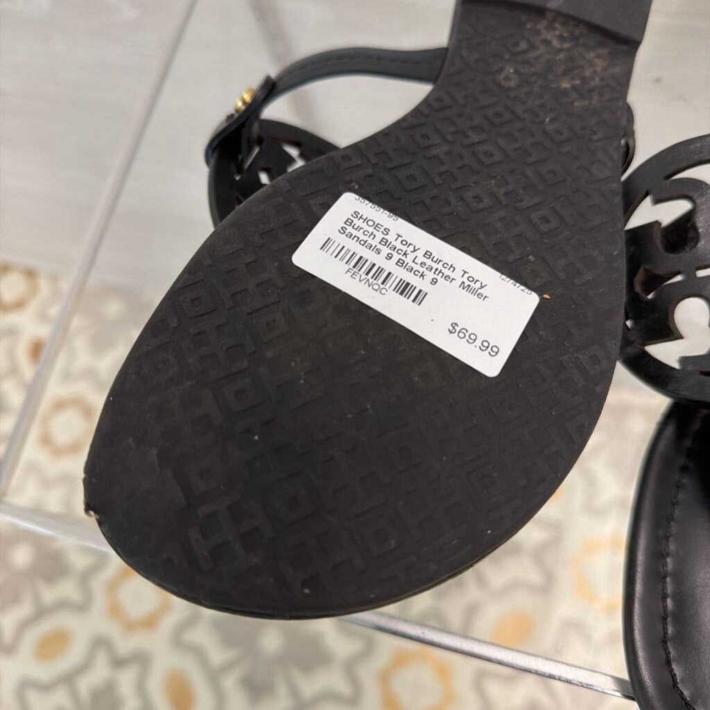 Tory Burch Black Leather Miller Sandals 9
