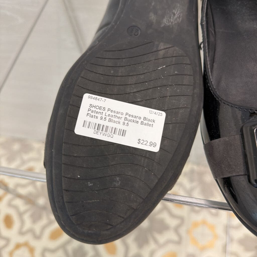 Pesaro Black Patent Leather Buckle Ballet Flats 9.5