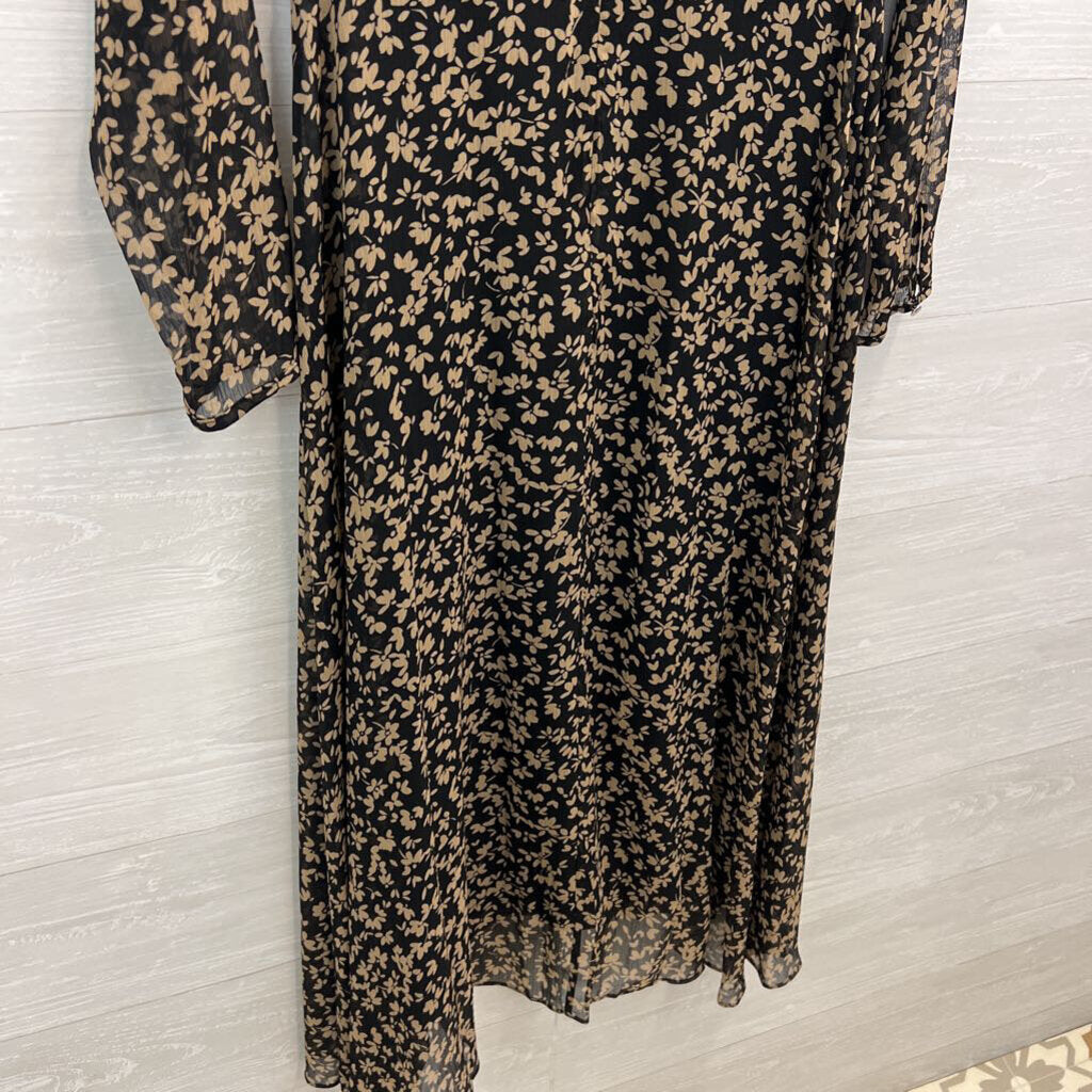 Tommy Hilfiger Black/ Brown Floral Print Long Sleeve Midi Dress 10