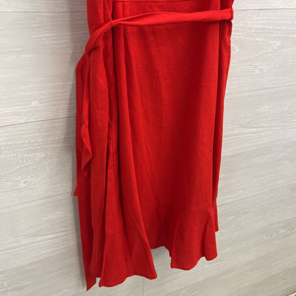 The Limited Red Ruffle Hem Tie Waist Dress Medium