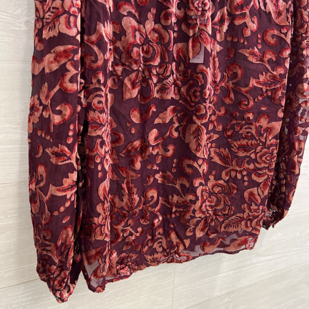 Chicos Burgundy Velvet Print Long Sleeve Top 12