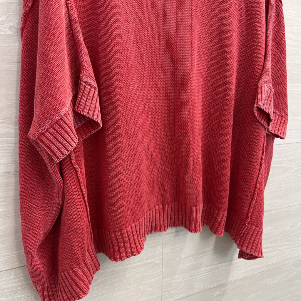 Artistic Works by Lu Pinkish Red Cable Knit Short Sleeve Boxy Sweater Top Medium