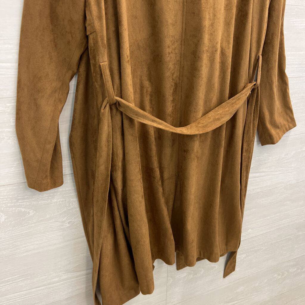 BB Dakota Brown Suede Open Front Long Jacket Meidum