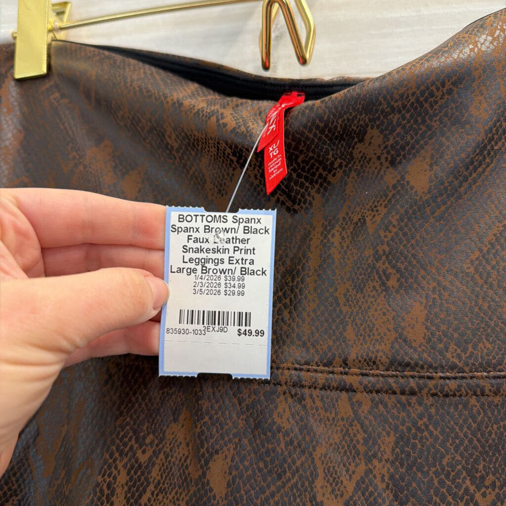 Spanx Brown/ Black Faux Leather Snakeskin Print Leggings Extra Large