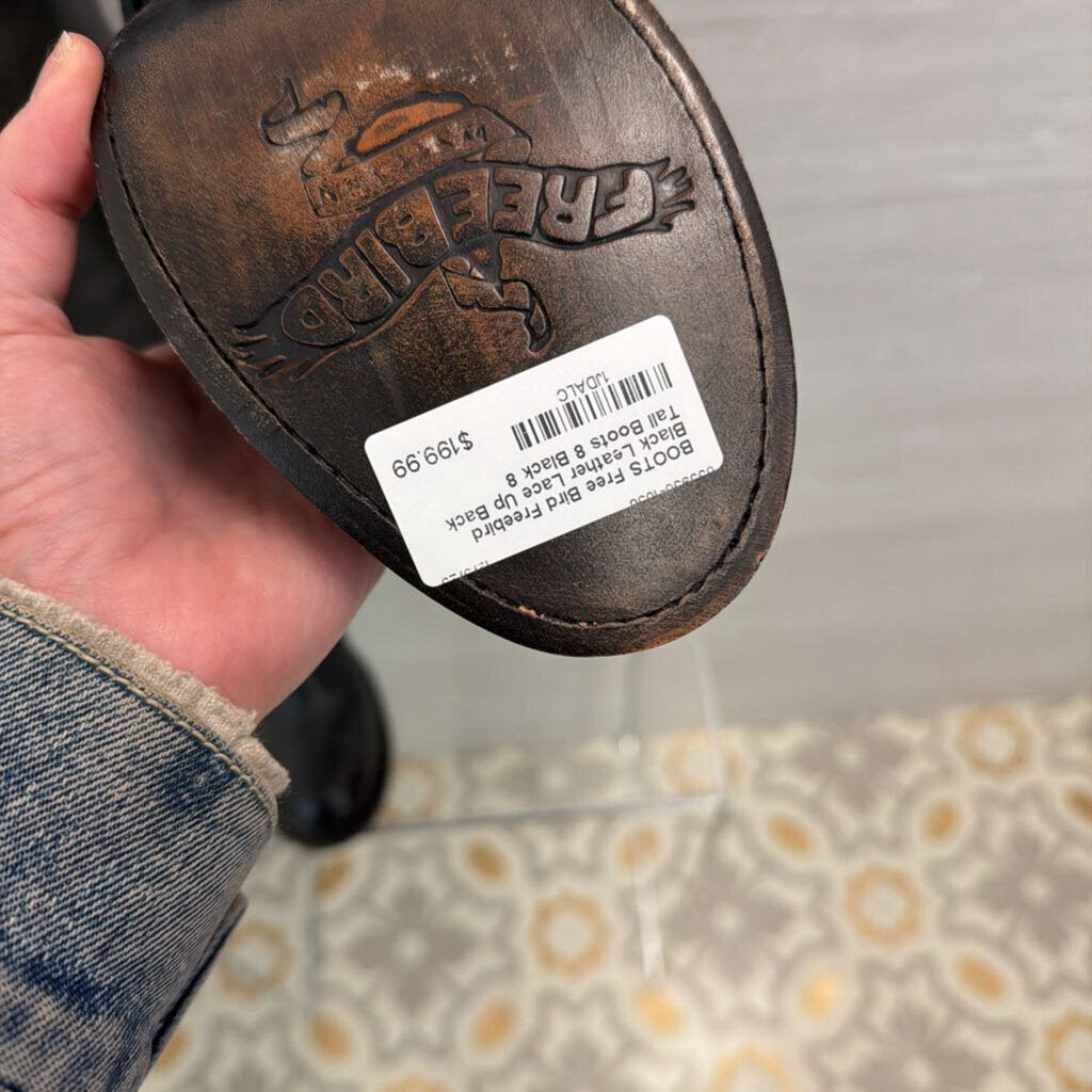 Freebird Black Leather Lace Up Back Tall Boots 8