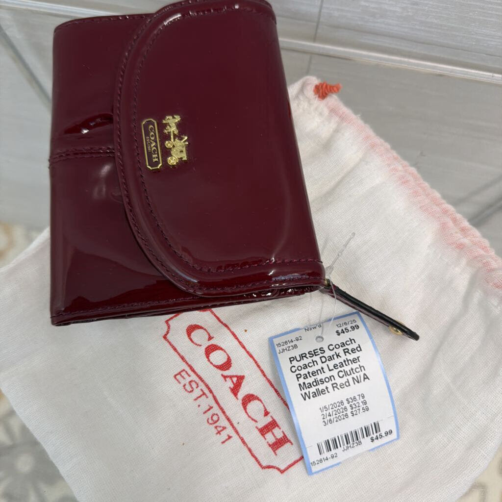 Coach Dark Red Patent Leather Madison Clutch Wallet