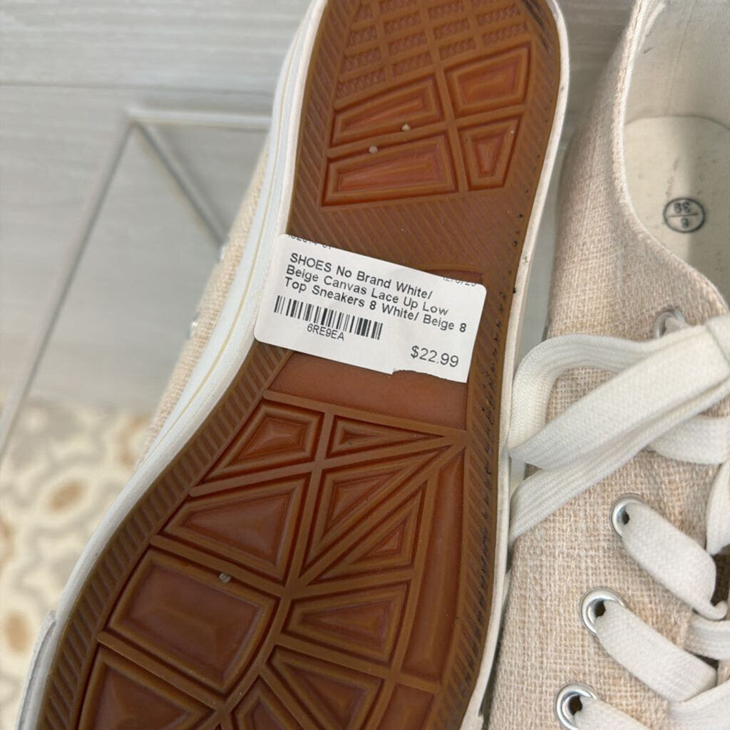 White/ Beige Canvas Lace Up Low Top Sneakers 8