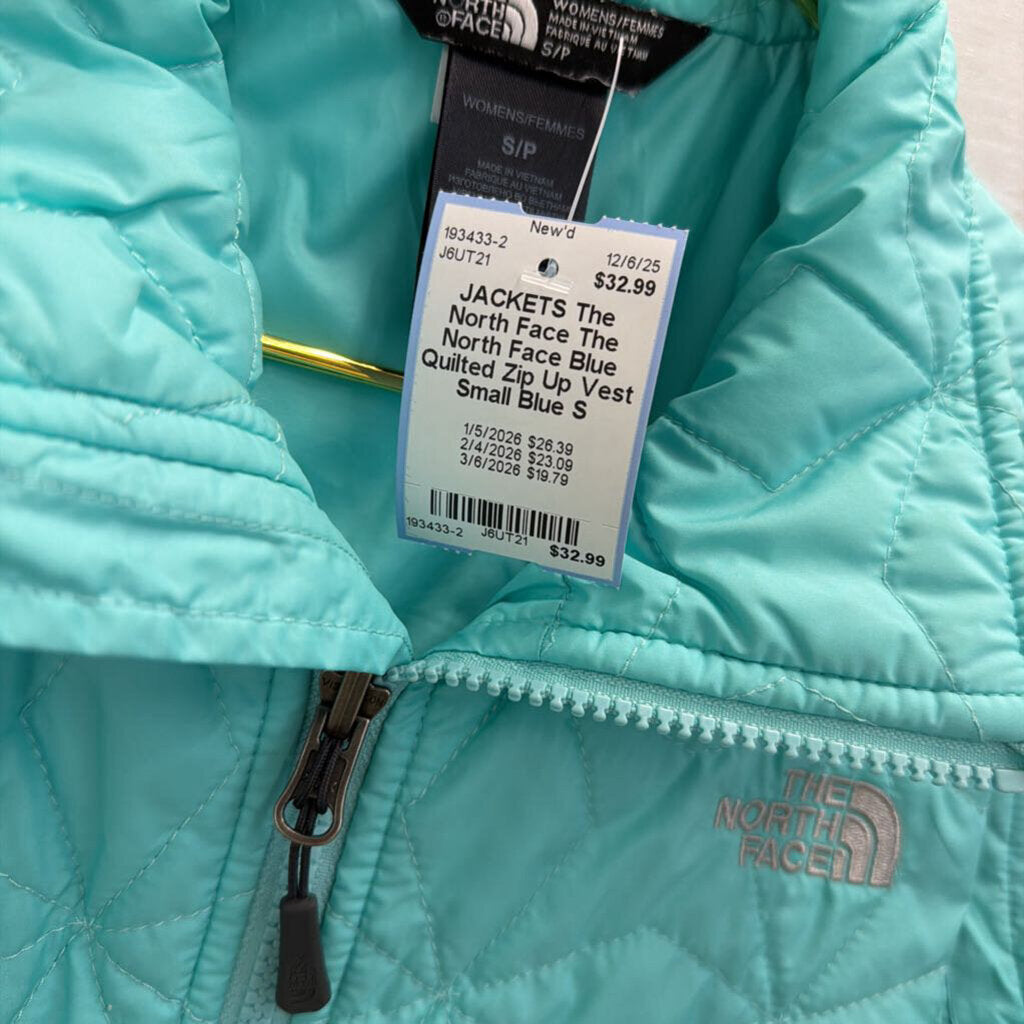 The North Face Blue Quilted Zip Up Vest Small