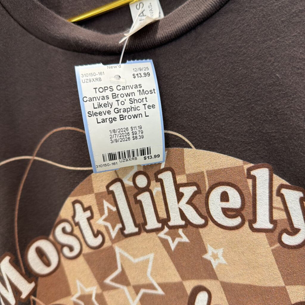 Canvas Brown 'Most Likely To' Short Sleeve Graphic Tee Large