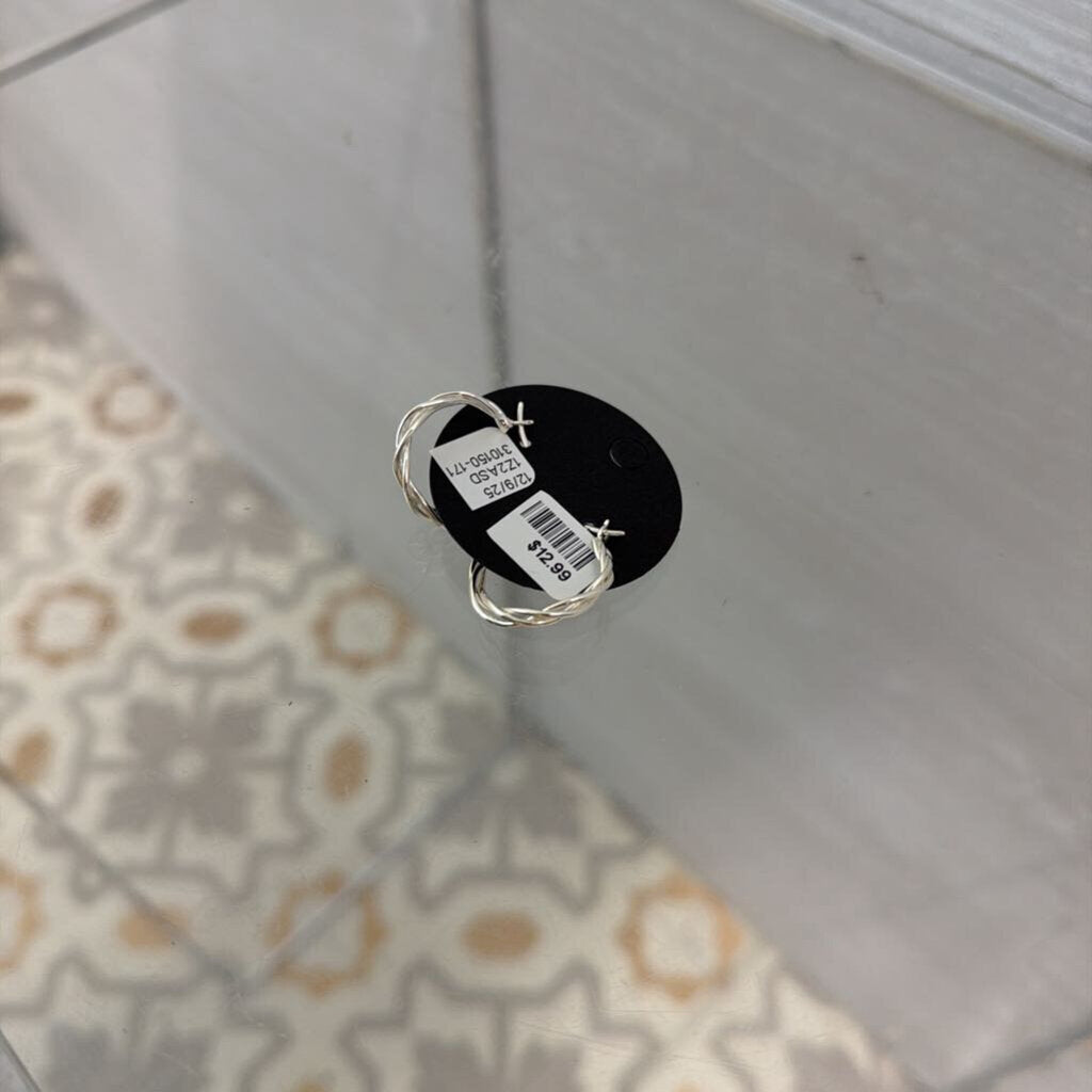 Silver Woven Dainty Hoop Earrings