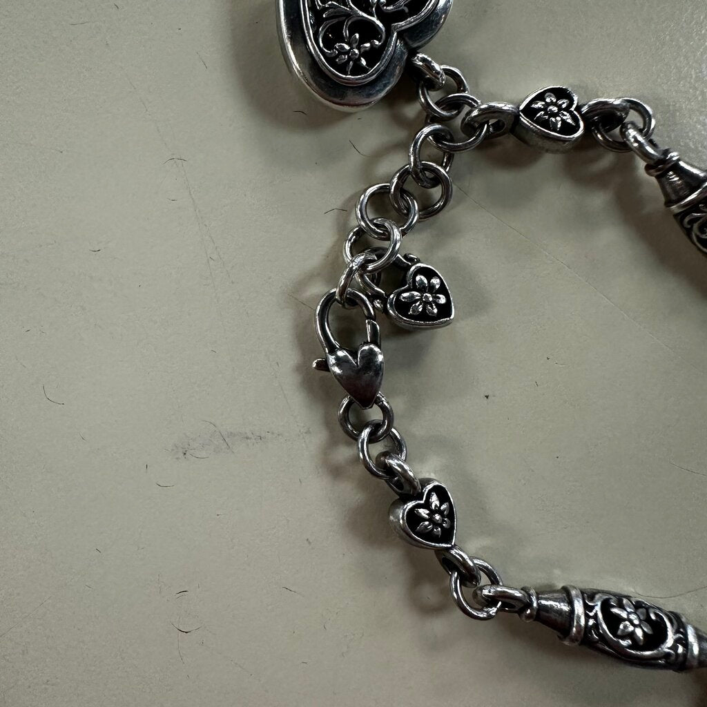 Brighton Silver Oak Brook Floral Heart Charm Bracelet