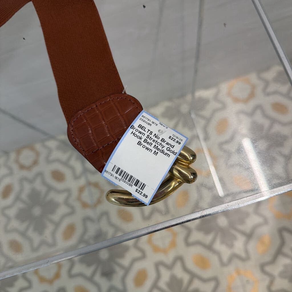 Brown Stretchy Gold Hook Belt Medium