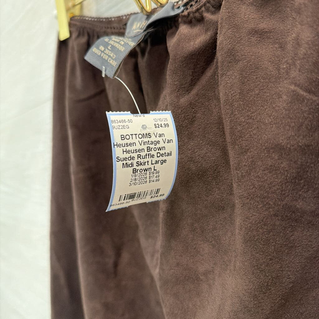Vintage Van Heusen Brown Suede Ruffle Detail Midi Skirt Large