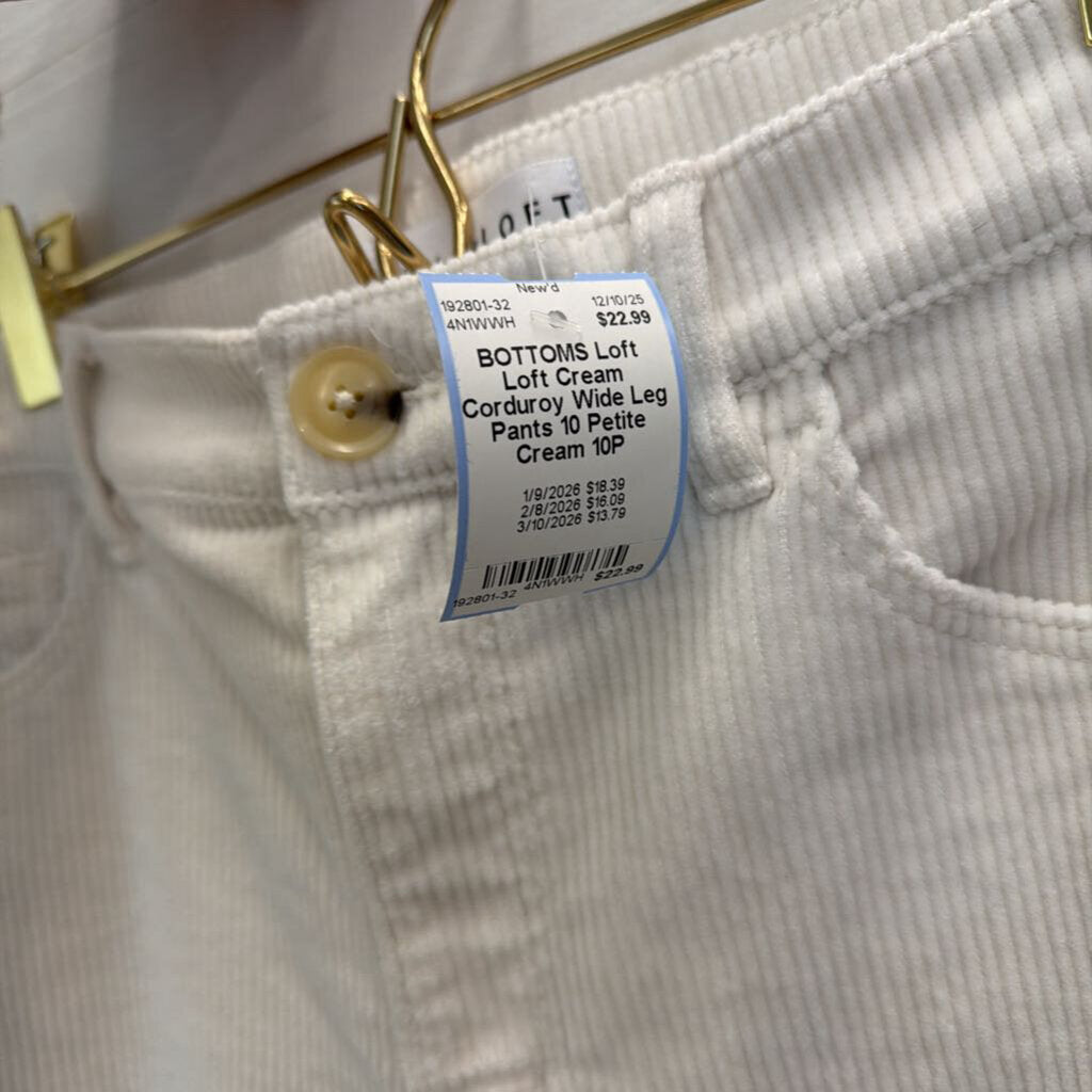 Loft Cream Corduroy Wide Leg Pants 10 Petite