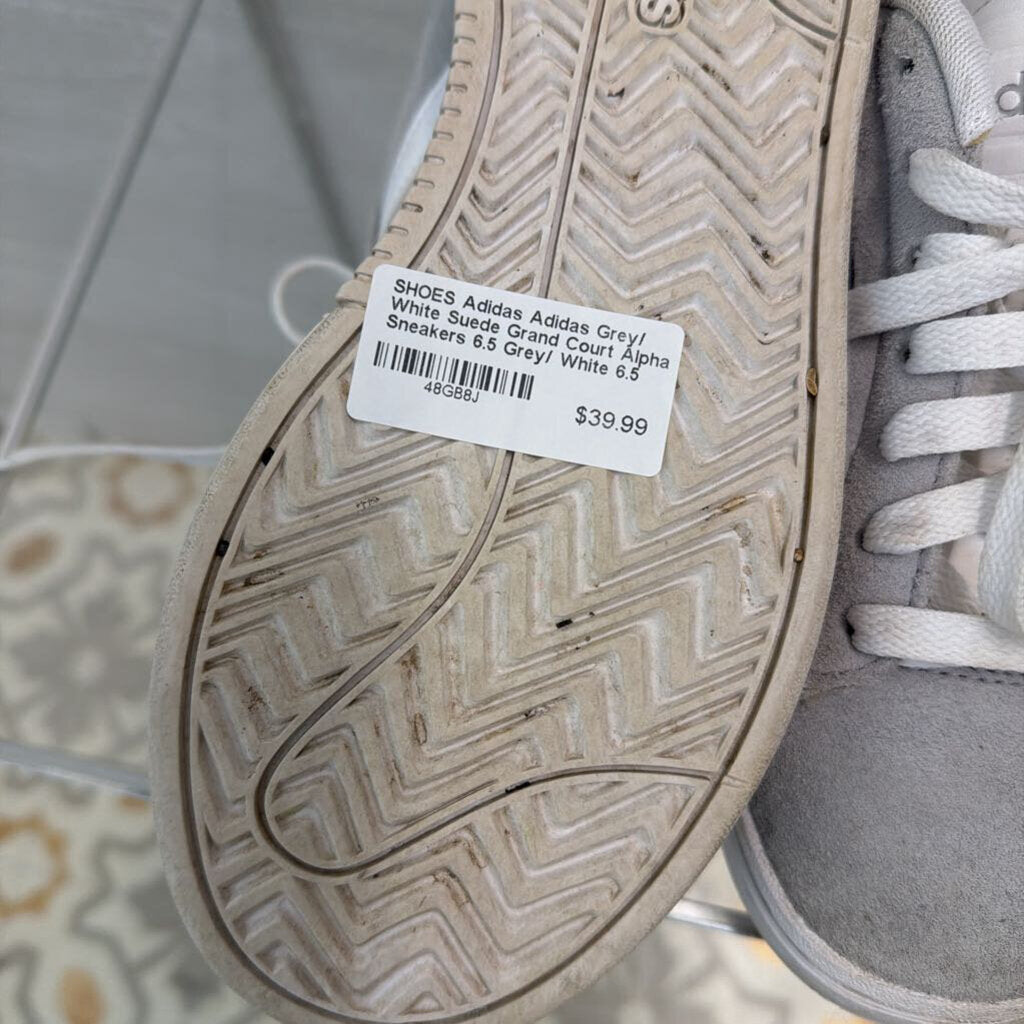 Adidas Grey/ White Suede Grand Court Alpha Sneakers 6.5
