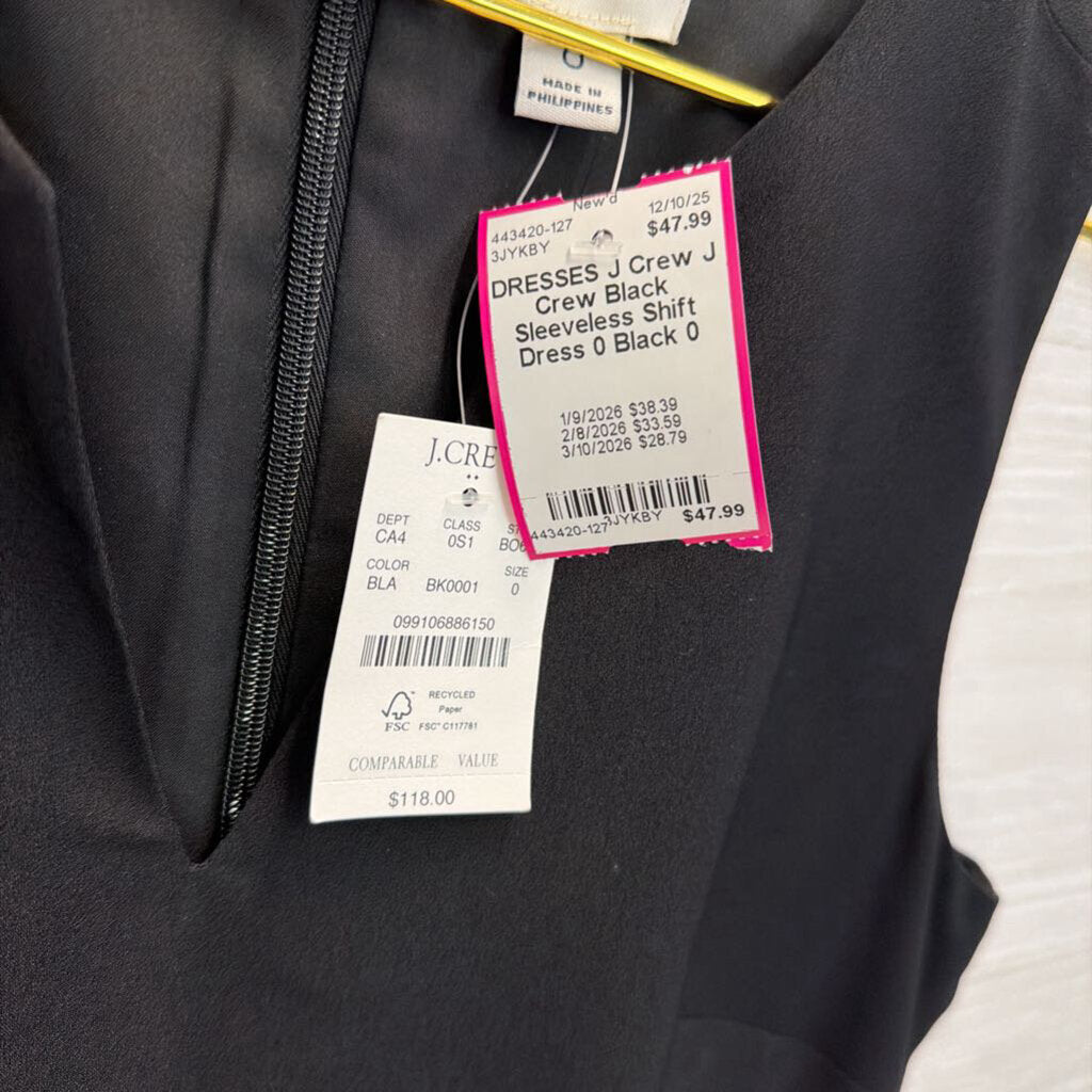 J Crew Black Sleeveless Shift Dress 0