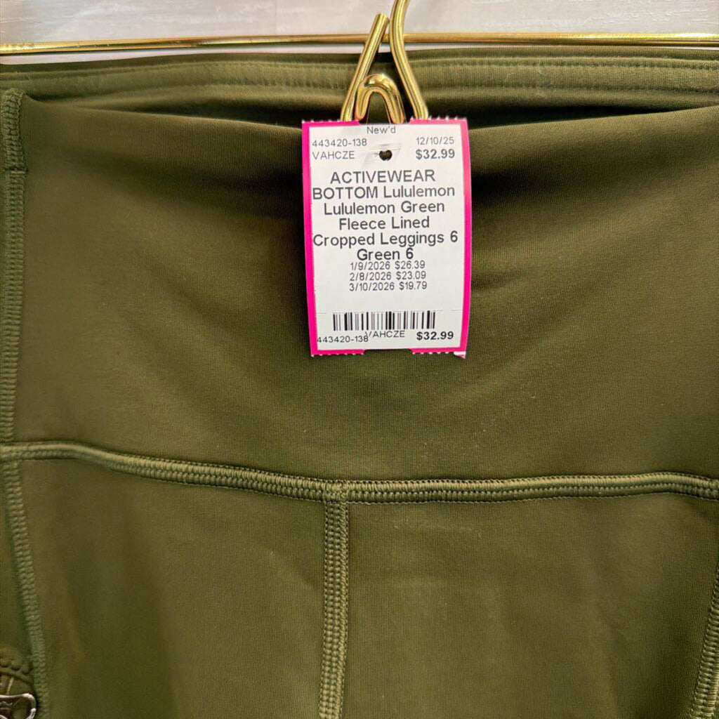 Lululemon Green Fleece Lined Cropped Leggings 6