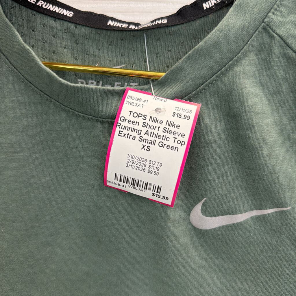 Nike Green Short Sleeve Running Athletic Top Extra Small