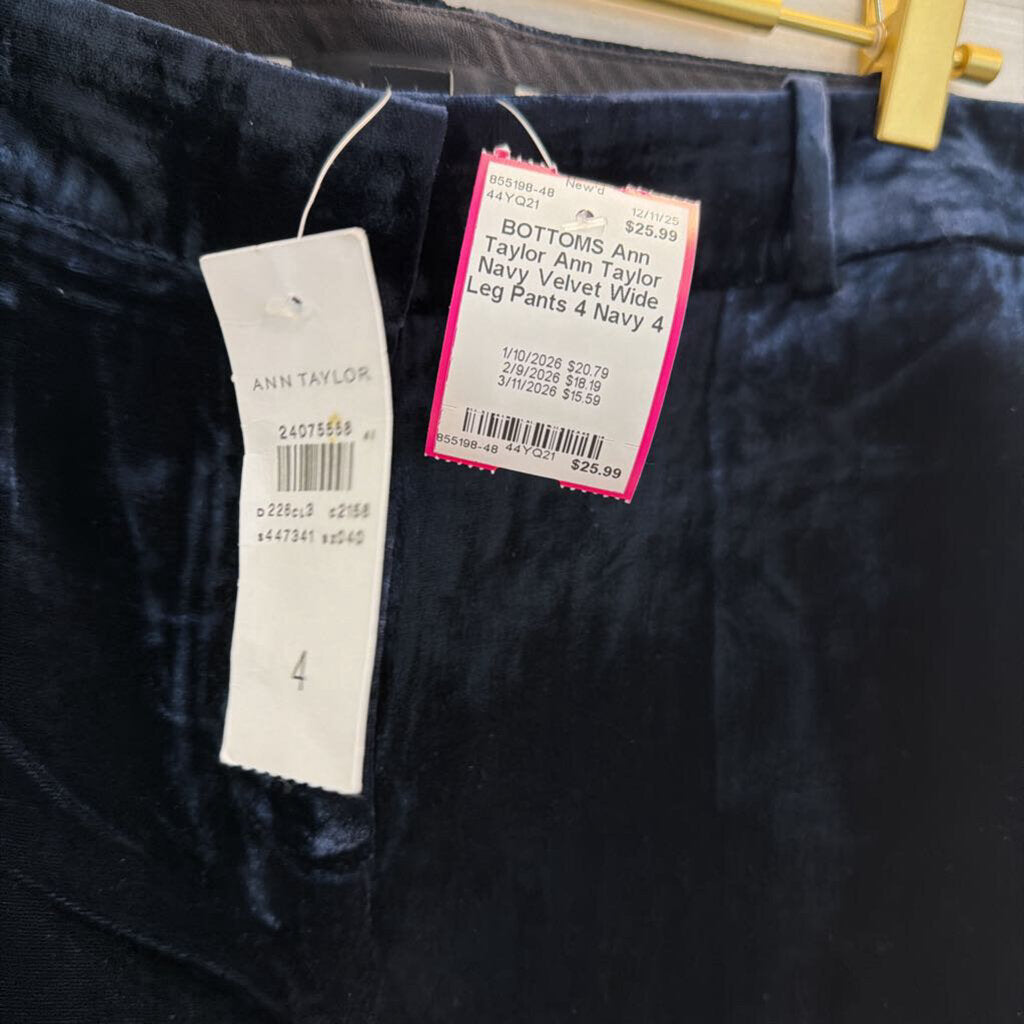 Ann Taylor Navy Velvet Wide Leg Pants 4