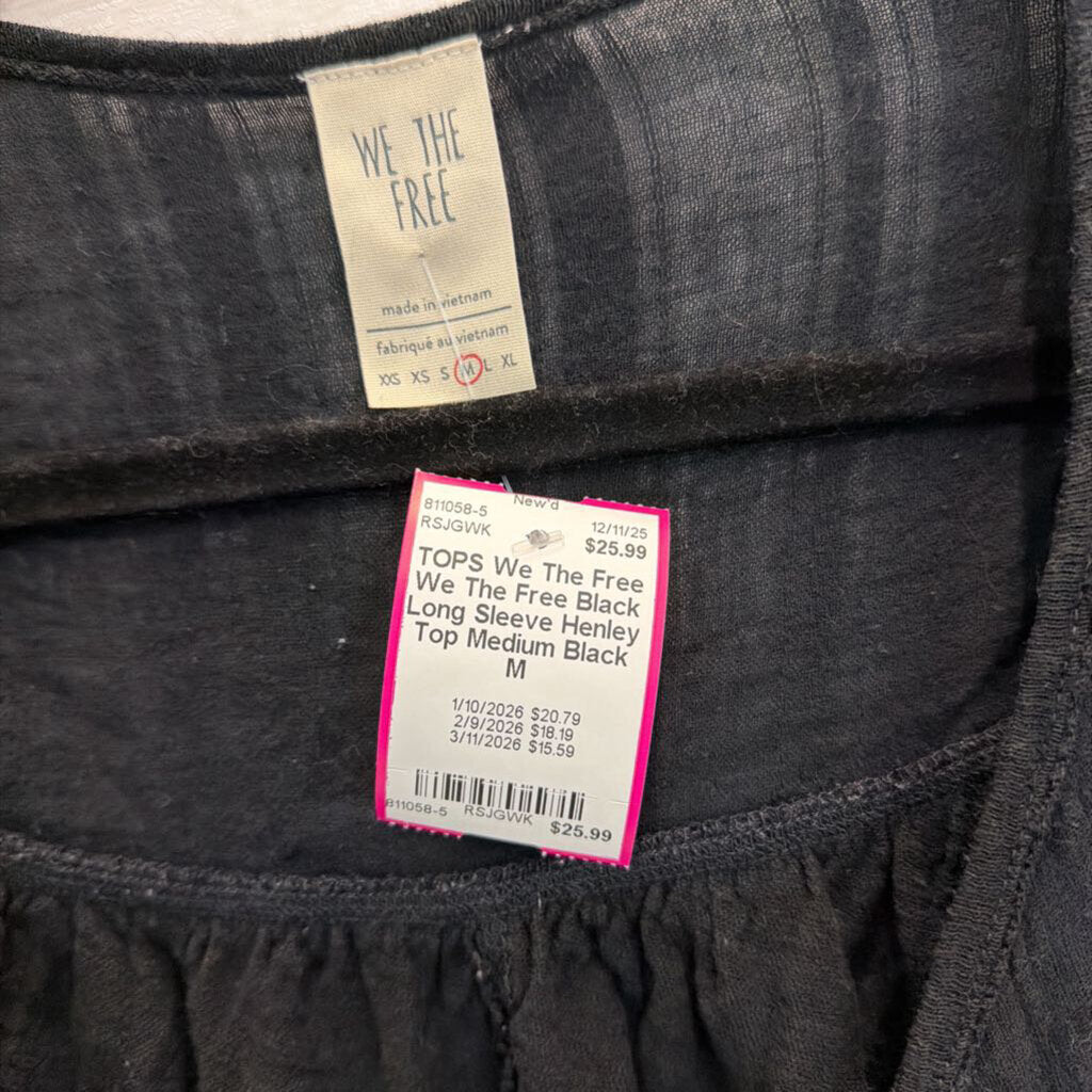 We The Free Black Long Sleeve Henley Top Medium