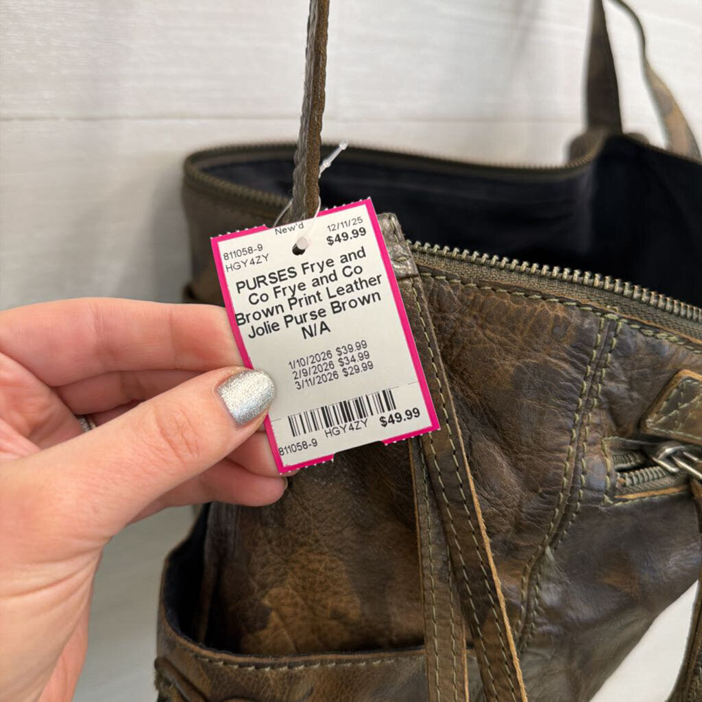 Frye and Co Brown Print Leather Jolie Purse